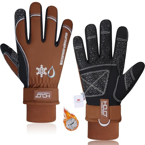 HANDLANDY HLDD Guanti invernali impermeabili e antivento per uomo e donna, guanti touch screen con fodera termica per il freddo, caldi guanti da sci, snowboard e corsa