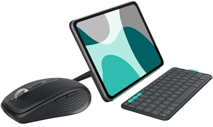 Logitech MX Anywhere 3S for Mac, mouse wireless Bluetooth compatto, 8000 DPI su qualsiasi superficie, Flip Folio, custodia con tastiera per iPad Pro (M4), iPad Air da 11 pollici (M2 e M3), ITA QWERTY