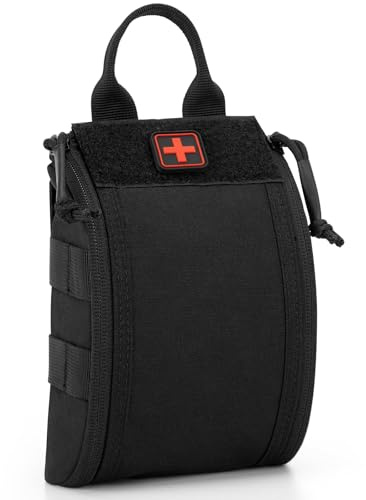 Jueachy Erste Hilfe Tasche Taktische Outdoor: First Aid Kit Molle IFAK - Kleine Leer Militär Reiseapotheke Tasche Notfalltasche Schnell zu öffnen Schwarz