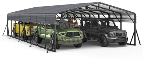Jocoevol 20x40FT Heavy Duty Metal Carport, Outdoor Portable Car Garage w/Reinforced Support Rods & Windproof Ground Anchors, All-Season Versatile Outdoor Shelter for Car, Boats, Truck