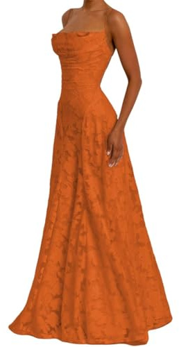 WSEYU Jacquard chiffong brudtärna klänning för bröllop med spets balklänningar veck cocktailklänningar plusstorlek svart, Orange, 40