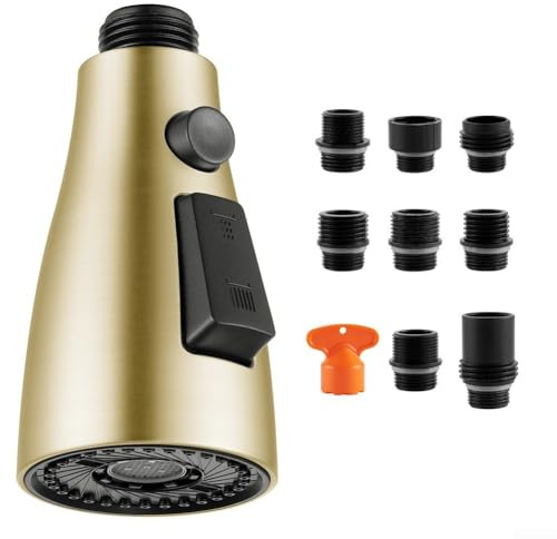 ZAMETTER Testa spray per rubinetto da cucina, con 9 connettori, testa a spruzzo per rubinetto da cucina, adattatore di prolunga per rubinetto, aeratore, per lavello da cucina (oro spazzolato)