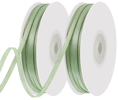 2 pcs Geschenkband Grün,Schleifenband Grün 3 mm,Dünnes Satinband in Eukalyptus,Weiches Geschenkband zum Basteln und Verpacken,Dekoband für Hochzeit,Taufe,Kommunion,JGA und alle festlichen Anlässe