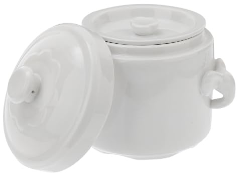HOMOBABE Cuenco de Cerámica para Guisar de 450ml con Tapa, Tazón Humeante Blanco para Mantener la Sopa Caliente, Adecuado para Cocina y Estofados