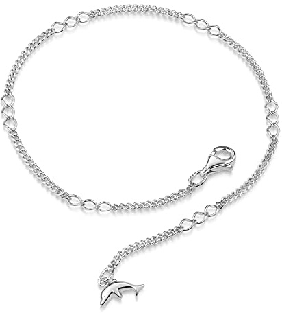 Delfin Armband Damen Silber 925 - Fußkettchen mit Anhänger SA-35 | Maritime Armkette / Fußkette aus hautfreundlichem 925 Sterling Silber in 16-24cm für Frauen von MATERIA by Matthias Wagner
