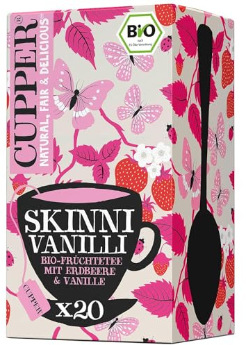 Cupper - 20 Bolsitas de Infusiones Ecológicas de Fresa y Vainilla - Apto para Veganos - Propiedades Refrescantes y Digestivas - Contiene Hibisco, Rosa Mosqueta y Regaliz