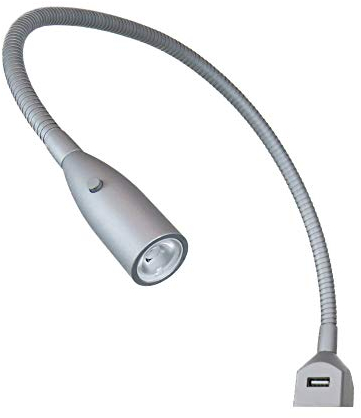 kalb Material für Möbel Flexible LED-Bettleuchte/LED-Leseleuchte mit integrierter USB Ladefunktion alu eloxiert/silbergrau (1er oder 2er Set alu eloxiert), Auswahl:1er Set silbergrau