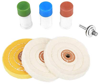4 Inch Polishing Wheel with Buffing Compounds, 7Pcs Cleaning and Polishing Set, Polishing & Buffing Wheels and 3 Colors Polishing Compounds Kit with 1/4 Drill Shank for Bench Grindes