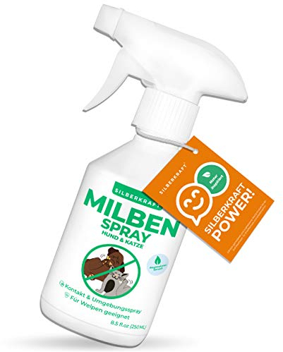 Silberkraft Milbenspray Hund & Katze 250 ml, Effektiver Schutz vor Milben, Flöhen & Parasiten , Anti-Milben-Mittel für Fell, Schlafplätze & Umgebung , Vertreibt Grabmilben, Herbstgrasmilben und mehr