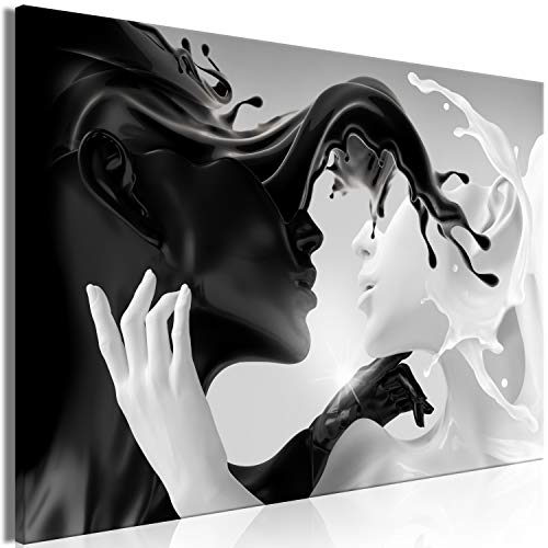 B&D XXL - Wandbilder XXL XXL Coffee & Milk 120x80cm Leinwandbild 1 tlg Leinwand Bilder Wand Deko Wandbilder Wohnzimmer Bild Leinwandbilder Wandbild Groß - Abstrakt Paar Gesichter Schwarz & Weiß