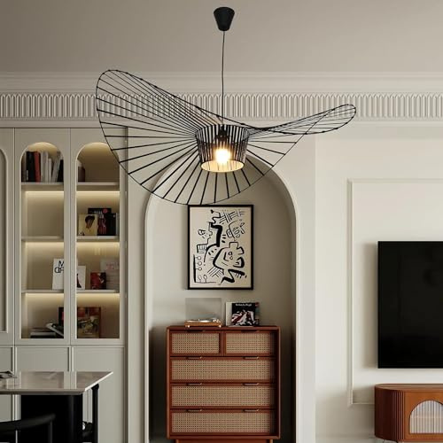 Ds UUby Vertigo Hängeleuchte Retro Schwindel Kronleuchter Pendelleuchte, Glasfaser + Faser Stoff Hut Design Moderne Wohnzimmer Küche Bad Dekorative Beleuchtung, E27 (100cm, Black)
