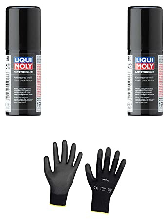 Iloda 2xOriginal Liqui Moly 50ml Motorbike Kettenspray weiß 1592 Schutzhandschuhe