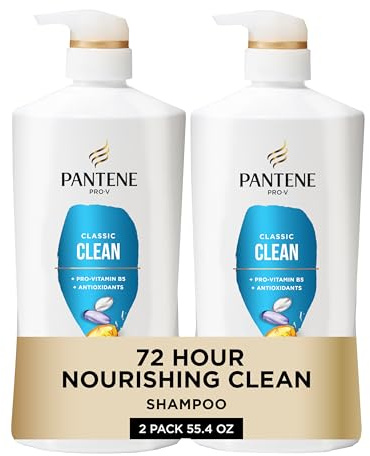 Pantene Shampoo, Classic Clean - Pro-V Nutrients for Dry, Color-Treated Hair, Healthy Looking Hair Every Wash, Antioxidant-Rich, 27.7 Oz Each, 2-Pack + Miracle Rescue Shot (0.5 Oz)