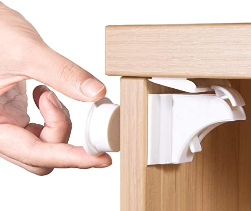 Magnet Kindersicherung, Schubladen Sicherungen für Einfache Installation Ohne Werkzeug(8 Schlösser und 2 Schlüssel), Selbstklebendes Unsichtbares Schranksicherheitsschloss Zum Schutz Ihrer Kinder