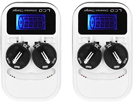 2 Stück LCD-Knopfbatterie-Ladegerät Wiederaufladbares LCD-Display für Li-Batterie LIR2016 LIR2025 LIR2032 ML2016 ML2025 ML2032 CR2032 EU-Stecker 100‑240 V