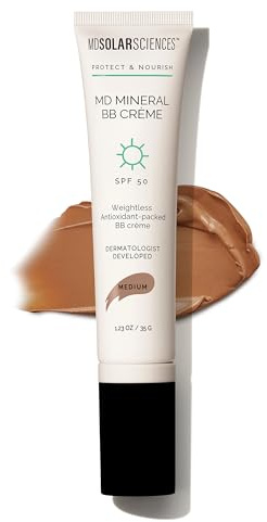 MDSolarSciences Mineral BB Creme SPF 50 | Hydrating, Sheer Tinted Mineral Sunscreen with Niacinamide, Caffeine & Squalane | Blurring, Anti-Aging, Clean & Reef Safe | Medium 1.23 oz