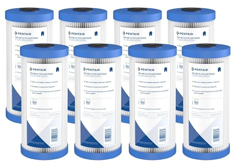 Pentair Pentek R50-BB Big Blue Lot de 8 filtres à sédiments en polyester plissé pour toute la maison, 25,4 x 11,4 cm, 50 microns, blanc