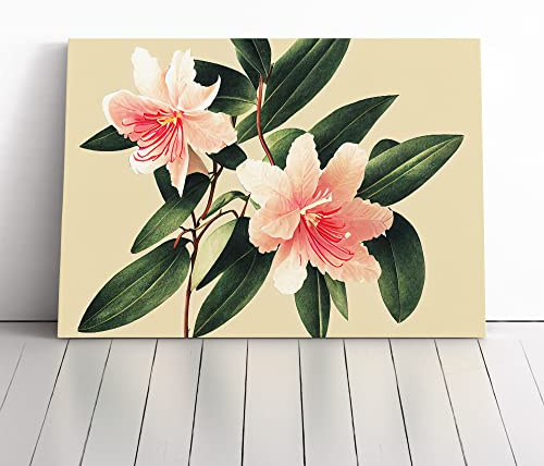 Rhododendron Flowers Vol.3 Brown, Green, Blue | Canvas Wall Art Print | Framed & Ready to Hang Picture | Modern Home Decor for Living Room, Bedroom, Kitchen or Office | 30x20 Inches
