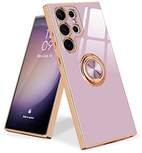 Urarssa för Samsung S23 Ultra Case ringhållare 360 graders rotation finger magnetiskt bilstativ stöttåligt telefonfodral för Samsung Galaxy S23 Ultra 5G-lila