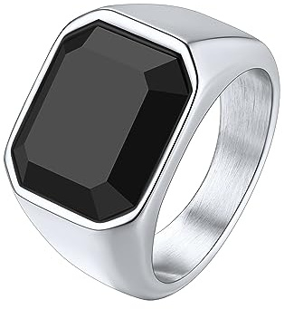 Richsteel Anillo Grueso Mujer Acero Piedra Negra, Sello Anillo Talla 69.7