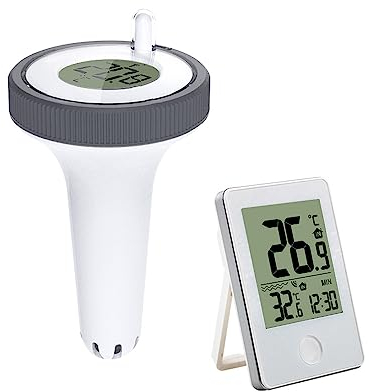 FREEUP Termometro per Piscina Galleggiante, Termometro Digitale per piscina con Ricevitore Radio LCD, Portata fino a 60 m, per Piscina, Spa, Stagno, Esterno
