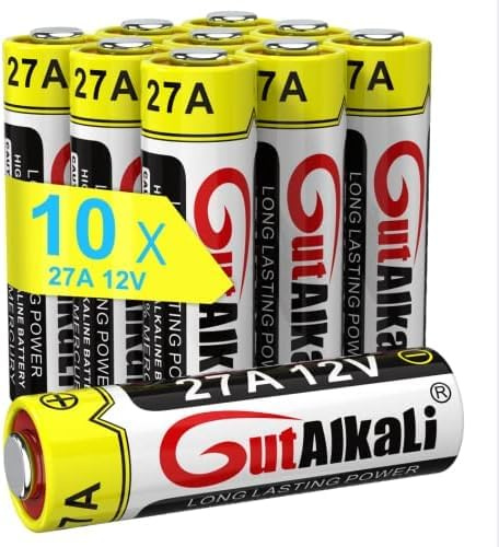 GutAlkaLi Alkaline 27A MN27 Batterie 12 V ohne Quecksilber, 10 Stück im Multi-Sparpack (27A V27A L27A WE27A L828), entworfen für Fernbedienungen, Glocken und Sicherheitssysteme