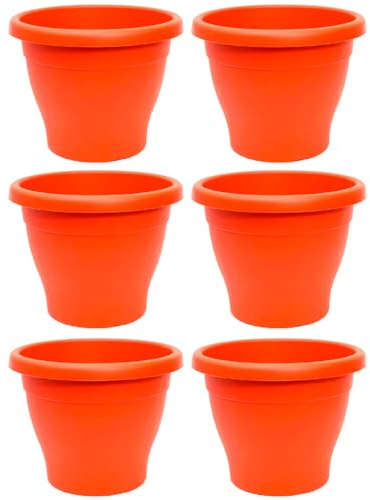 Acan Tradineur - Pack de 6 Macetas de plástico Redondas para Plantas y Flores Mediterránea con Orificios Inferiores. Recipiente, macetero Exterior e Interior del hogar - Color Marrón - 20 cm