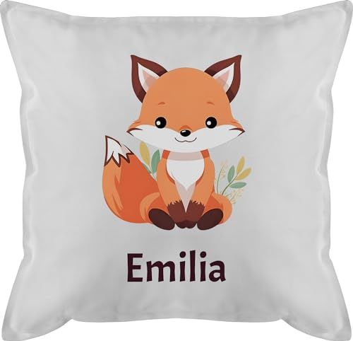Kissen 50x50 - Süßer Fuchs Geschenk mit Name personalisiert I Wildtiere I Raubtier I Fox - 50 x 50 cm - Weiß - Kinder mädchen fuchsmotiv +mit+Fuchs und Personalisieren füchse füchsen