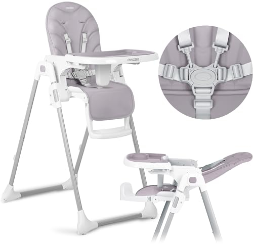 Ricokids - Tulo - 2in1 Hochstuhl Baby - Mit Gurt - Mit Abnehmbarem Tablett - Klappbarer Fütterungsstuhl Mit Rollen - Verstellbare Rückenlehne - Mitwachsender - Ab 6 Monat -102x54x72 cm - Heidekraut