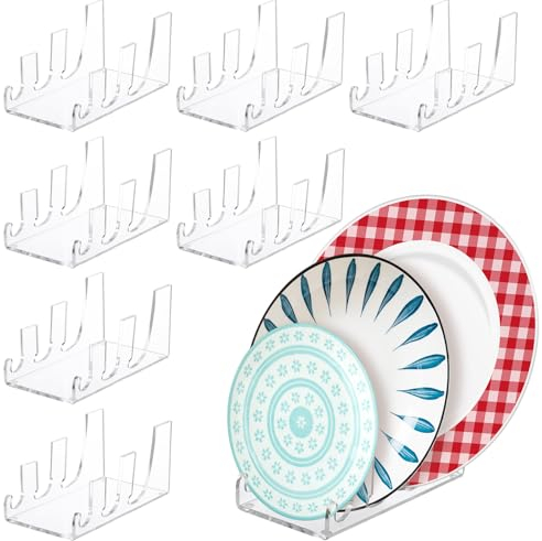 Wenqik Tellerständer mit 3 Etagen, Acryl-Tellerständer für klare Porzellanteller, Halter, Regale für Ausstellung, Platzset, Teller, Küchengeschirr, Schrank, Heimorganizer, 8 Stück