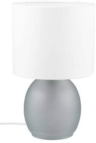 Trio Leuchten Lámpara de mesa VELA 517900111, base de cristal gris, pantalla de tela blanca, excepto 1x E14
