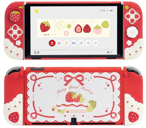 GeekShare Compatible avec l'étui de Protection Switch OLED, étui de Protection en Silicone Souple pour Switch OLED, Coque de Protection séparable avec 2 Capuchons de préhension pour Le Pouce