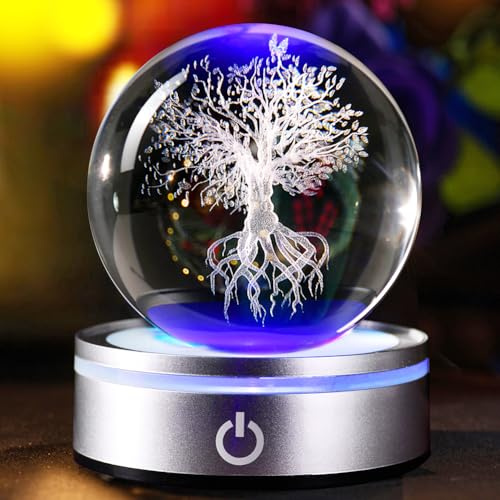 IFOLAINA 3D Tree of Life Crystal Ball Tree of Life Glass Sphere Figurines for Home Decor Ideal Fengshui Ornament for Home Decoration