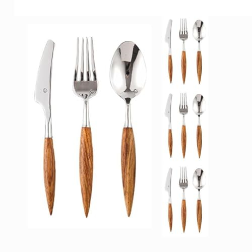 Royal Shang Youpin Manche en Bois Massif De Rose, Cuisine en Acier Inoxydable, Argenterie, Vaisselle, Couverts, Couteau À Steak, Fourchette Cuillère Cuillère À Café (12 pièces)