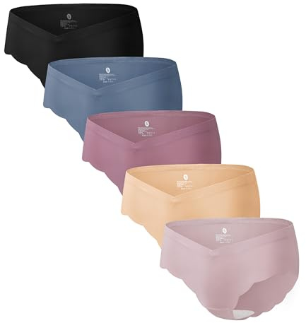 Angelhood 5er-Pack Umstandsunterwäsche, nahtlos, Schwangerschafts-Postpartum-Höschen, Wellenrand, unsichtbarer Bikini unter dem Bauch, Größe S, Mehrfarbig A, L