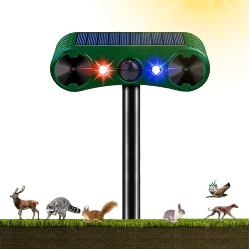 Repulsif Chat Solaire, Répulsif Chat Ultrason Exterieur, 2 Modes Répulsif Ultrason Anti Rongeurs avec Détecteur de Mouvement, IP55 Imperméable Repulsif Animaux pour Anti Chats Chiens Souris Ratons