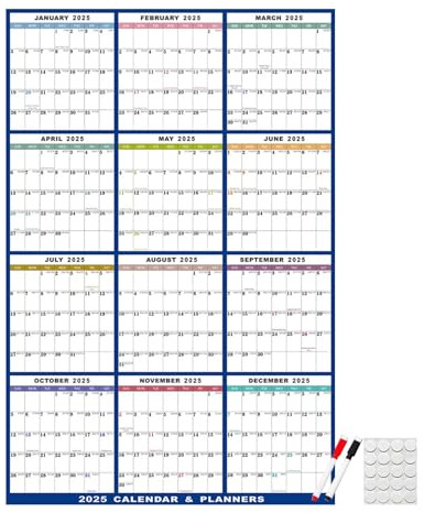 Planificateur Mural 2025, Calendrier Effaçable À Sec Avec Marqueurs, Calendrier Mural Mensuel 2025, Organisateur De Tâches D'affiches Plastifiées Pour La Maison Et Le Travail