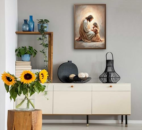 Wandkunst, Jesus betend mit Mädchen, christliches Leinwandbild, Jesus mit Kindern, Wanddekoration, religiöse Bibelgeschichte, Poster, Drucke für Wohnzimmer, Schlafzimmer, Kirche, Zuhause, Bilder,
