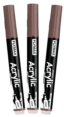 FLYMAX Braun Marker Stifte 2,5mm – Permanent Marker Braun Acrylic Wasserbasis Wasserfest Schnelltrocknend Mittel (3er Pack)