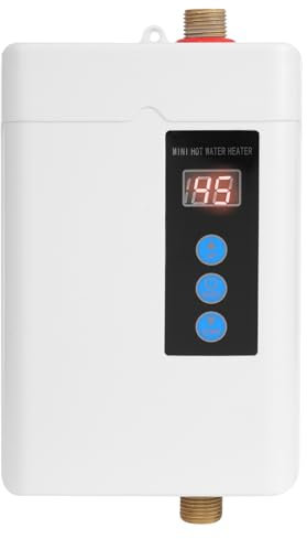 Begoniape Elektrischer Durchlauferhitzer Mini Elektrischer Wassererhitzer Küche, Handwaschbecken Warmwasserbereiter mit LED Temperaturanzeige, Wandbefestigung, Tanklose, Fernsteuerung Weiß