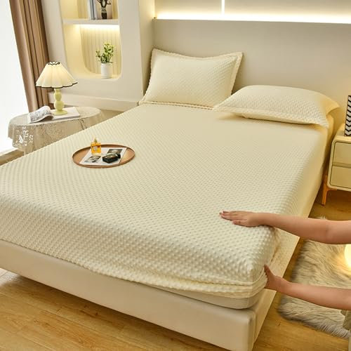 JIANINGHOME Warme Fleece Spannbettlaken 180x220,Fleece Spannbettlaken Winter Samt Warm Kuschel Boxspringbett Frottee Bettlaken Biber Spannbetttuch