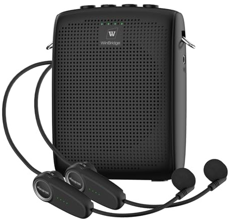 SANMIC Mini amplificador de voz inalámbrico con dos micrófonos Bluetooth, megáfono portátil, sistema PA recargable para enseñanza, 15 W, 2600 mAh, altavoz pequeño recargable con micrófono de