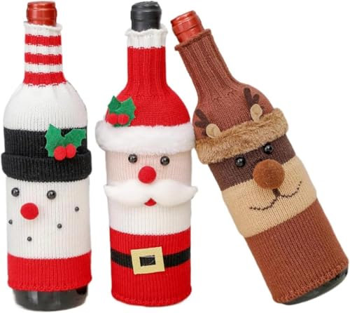 Baiyx 3PACK Stücke hnachten Flaschen Deko Flaschen Anzug ，Rotwein Flaschendeckel Weihnachten Kleidung,Weinflaschen Taschen für Weihnachtsfeier Dekoration