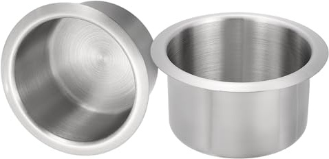 sourcing map 2 Pcs 201 Stainless Steel Drop-in Cup, 2.44 x 4.6 Drink Can Holder Poker Table Cup Holder Insert for Sofa Boat Car Marine, Silver