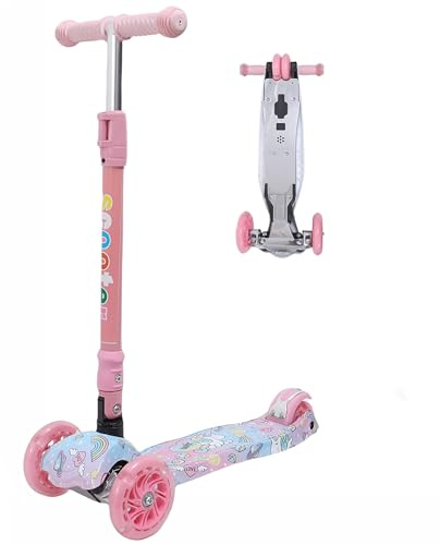 Habib Kinderroller, Tretroller ab 3 Jahre, Faltbar, Höhenverstellbar, LED Leuchträder, Bis 50kg, Für Jungen & Mädchen