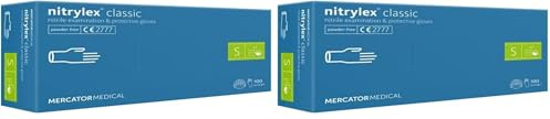 MERCATOR MEDICAL Nitrylex Classic Guanti Nitrile Monouso, da Esame Protettivi, Senza Polvere, Non Sterili, Blu, Taglia S (6-7), Ambidestri, Micro + Punta Dita Texturizzata, Dispenser Box 100 Pz