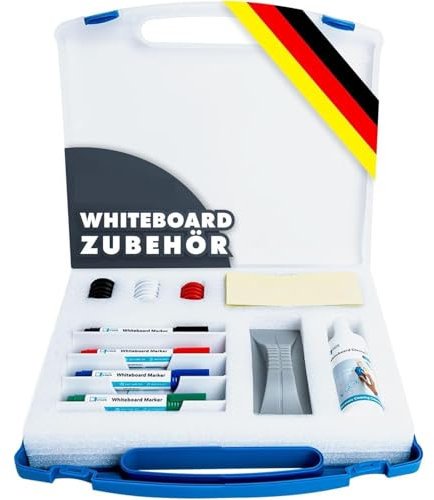OfficeMarshal Magnetisches Whiteboard mit Alurahmen und Stiftablage für Büro, Heim und Schule, Magnettafel kratzfest und trocken abwischbar | Magentboard (Zubehör Set)