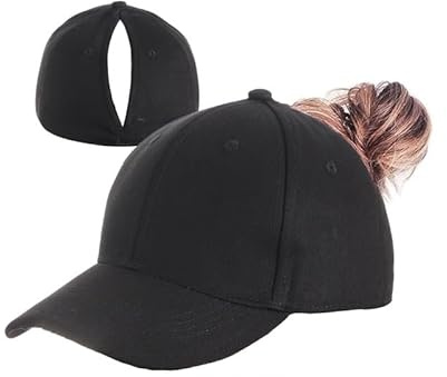 Auosxny Magnetische Pferdeschwanzkappen, Laufmütze für Damen, für leicht zu tragende, atmungsaktive, verstellbare Baseballmütze aus Baumwolle, für aktive Frauen, Fitness und Outdoor-Abenteuer(Black)