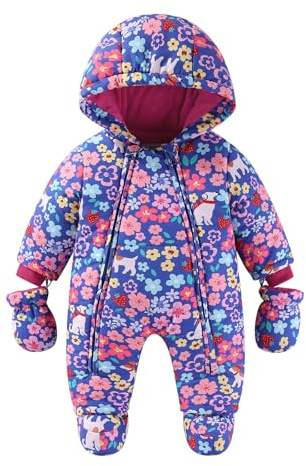 Lobmouse Baby Winter Snowsuit Jumpsuit Winter, Boys Girls Romper Hooded Zipper Booties, Toddler Infant Coat Outfit Snow Wear Suit Thick Warm 12-18Months