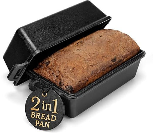 Modern Innovations Cast Iron Bread Pan with Lid 9x5 Inch, Pre-Seasoned Loaf Pan for Baking Sourdough, Banana Bread, Meatloaf and Casseroles, Heavy Duty Dutch Oven Style Pan